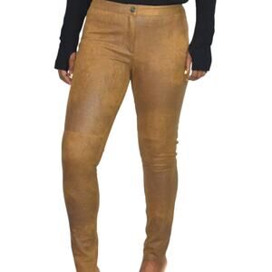 Zara Faux Leather Pant Brown Aged Patina Worn Look Luggage Slim Ankle Medium